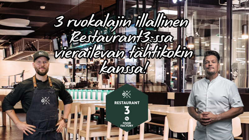 Kolmen ruokalajin illallinen Restaurant 3:ssa!